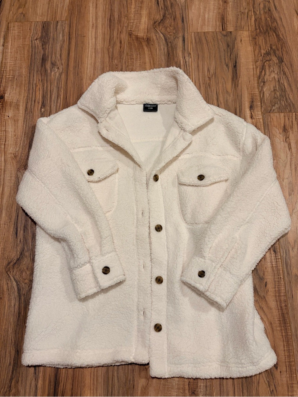 32 Degrees Cream Teddy Sherpa Shacket with Button Front